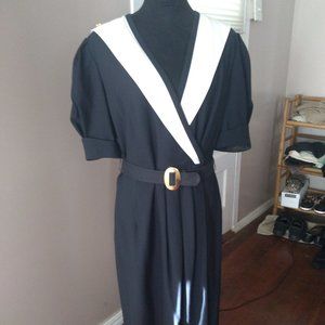 Vintage Navy And White Dress | Size 10